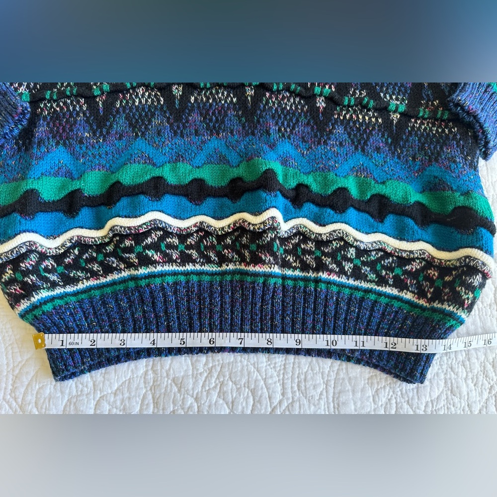 Men’s Vintage 90s Concrete Reverse Weave Textured Crew Neck Sweater Blue Medium - Picture 7 of 11